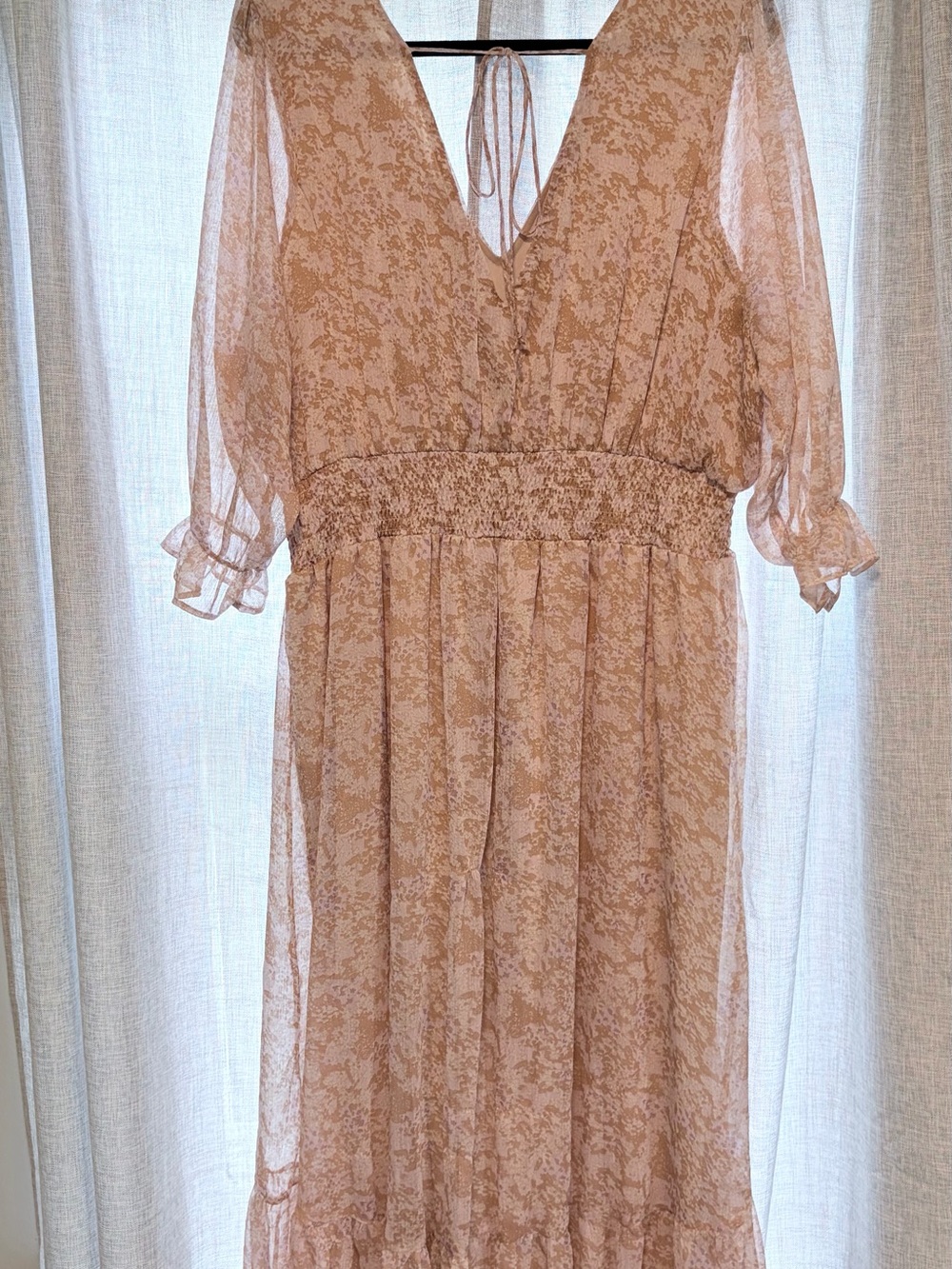 Dex Sheer Blush Floral Midi Dress - Picture 2 of 6